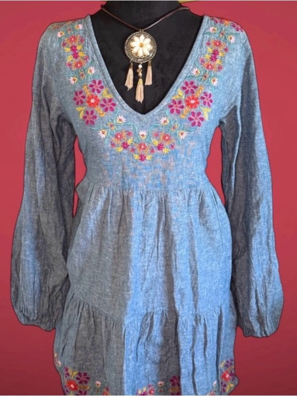 Natural Life Boho Embroidered Mini Dress